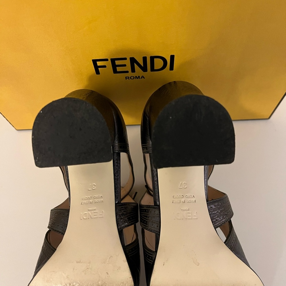 Authentic Fendi Charcoal Cut-out Mary Jane Pumps, Size 7 - Picture 10 of 14